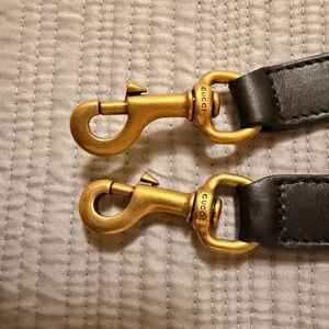 Gucci Black Leather Adjustable Handbag Shoulder Strap Gold Hardware Logo Clasps